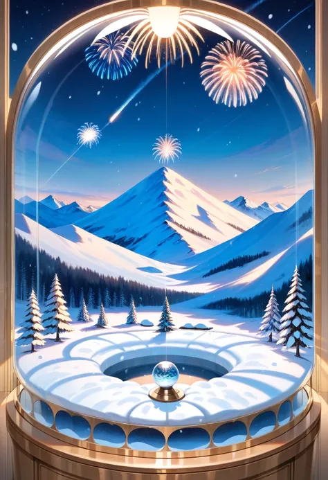 Masterpiece,best quality,ultra detailed,8k,Interior, miniature world, small glass dome, snow globe, snow falling in a glass dome...