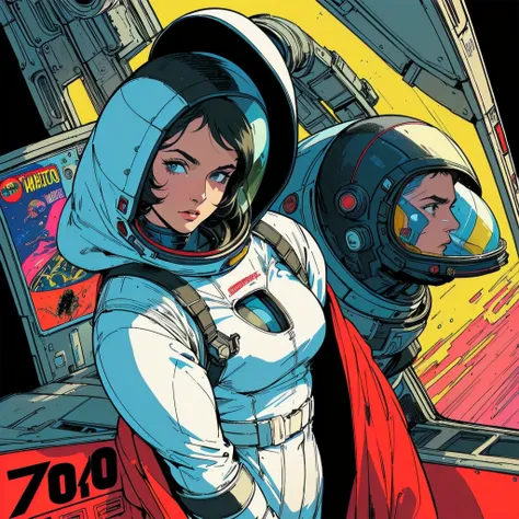 ((( best quality masterpiece ))),(((absolutely 1 woman))),(spacesuit that emphasizes cleavage ),((( 70s and 80s space thriller m...