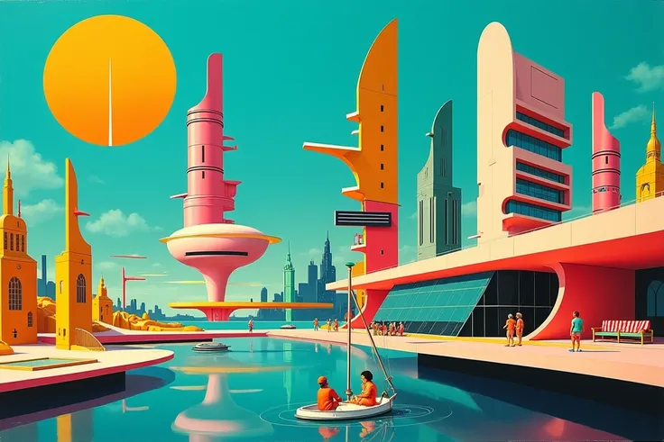 futuristic and speculative aesthetics :
 his works visualize futuristic urban landscapes and imaginary architecture .  floating ...