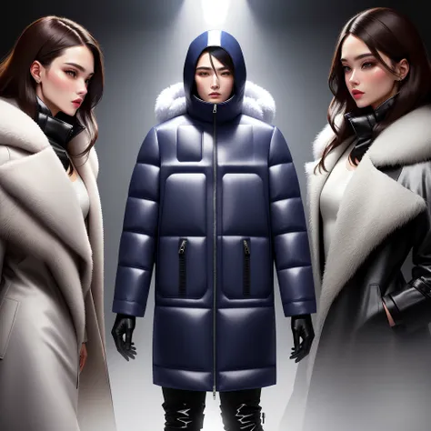 a puffy winter coat, runway fashion, luxury clothing brand