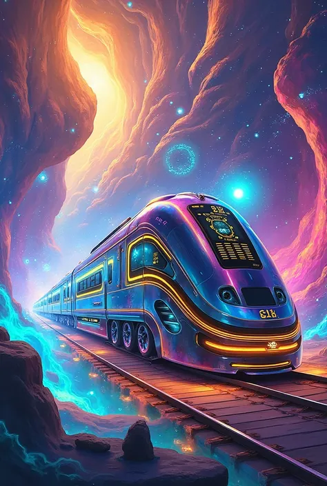 illustration, abstract, sputtering art, colorful, time-traveling train