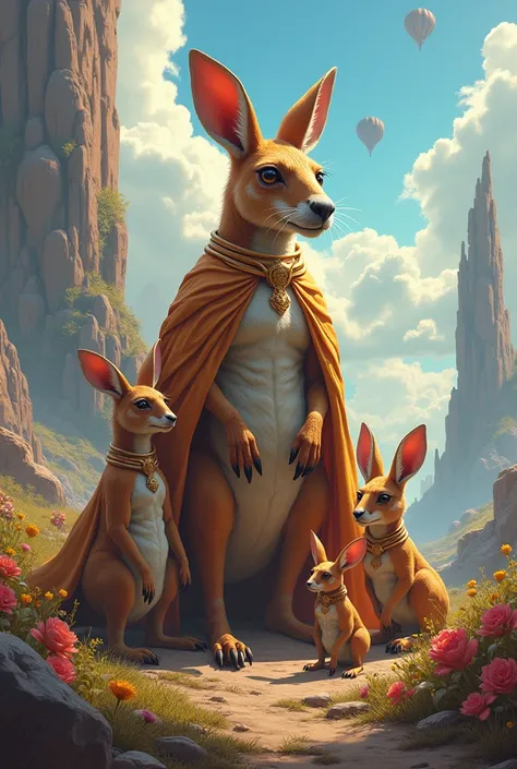 a cute super beautiful kangaroo the king. of the planet and its family together