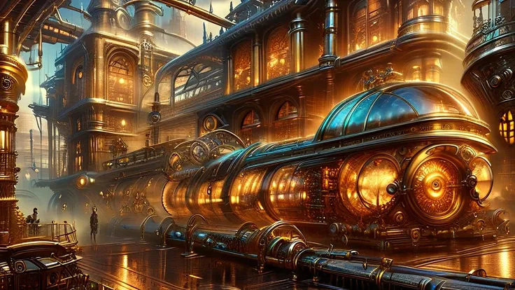 steampunk community colony, big fictional device to produce water from vapor, big fictional device to collect assets from the ea...