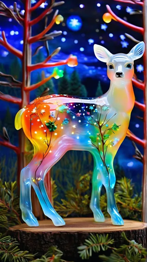 art  jade doll，jelly formed cat，colorful，christmas background，starry sky（（（masterpiece）））， （（best quality））， （（intricate details...