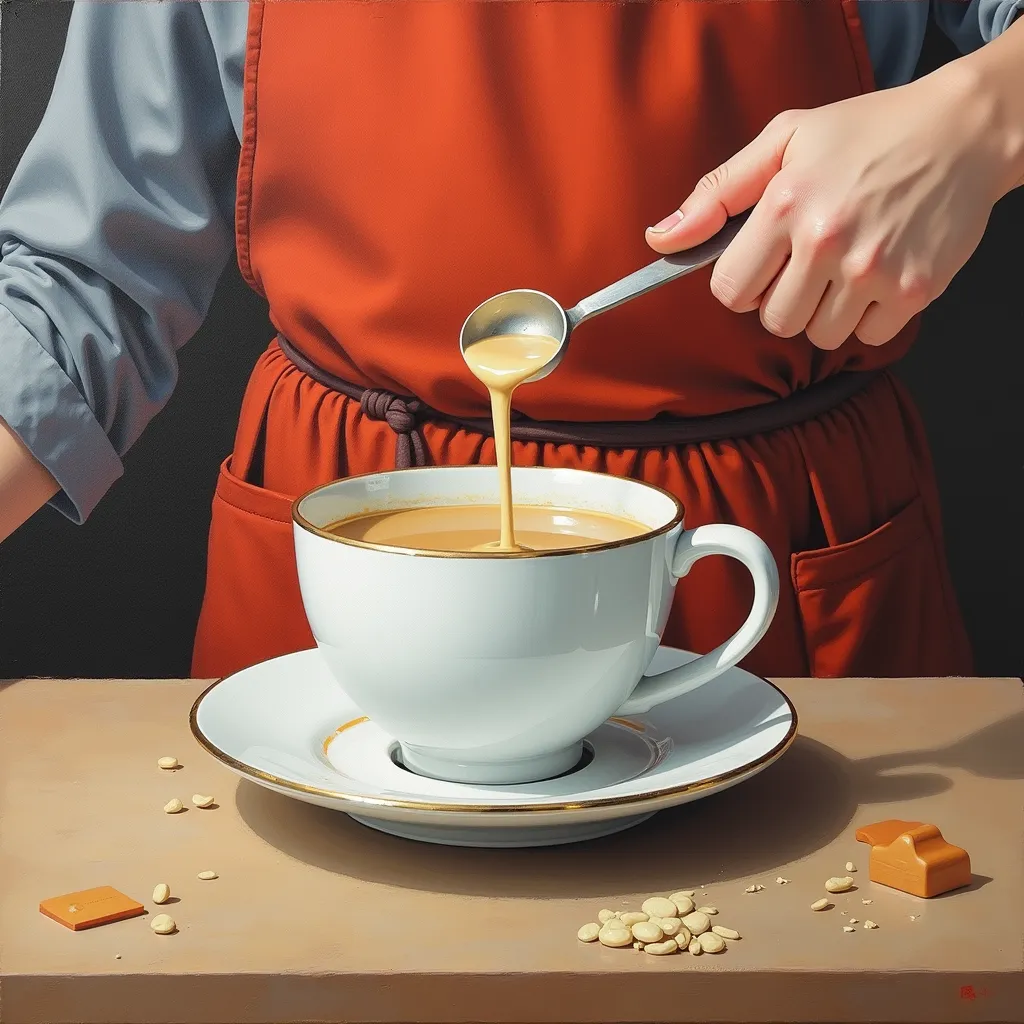 someone is pouring something into a cup with a handle, thick paint, wang chen, smooth paint , thick painting, smooth paint ing, ...