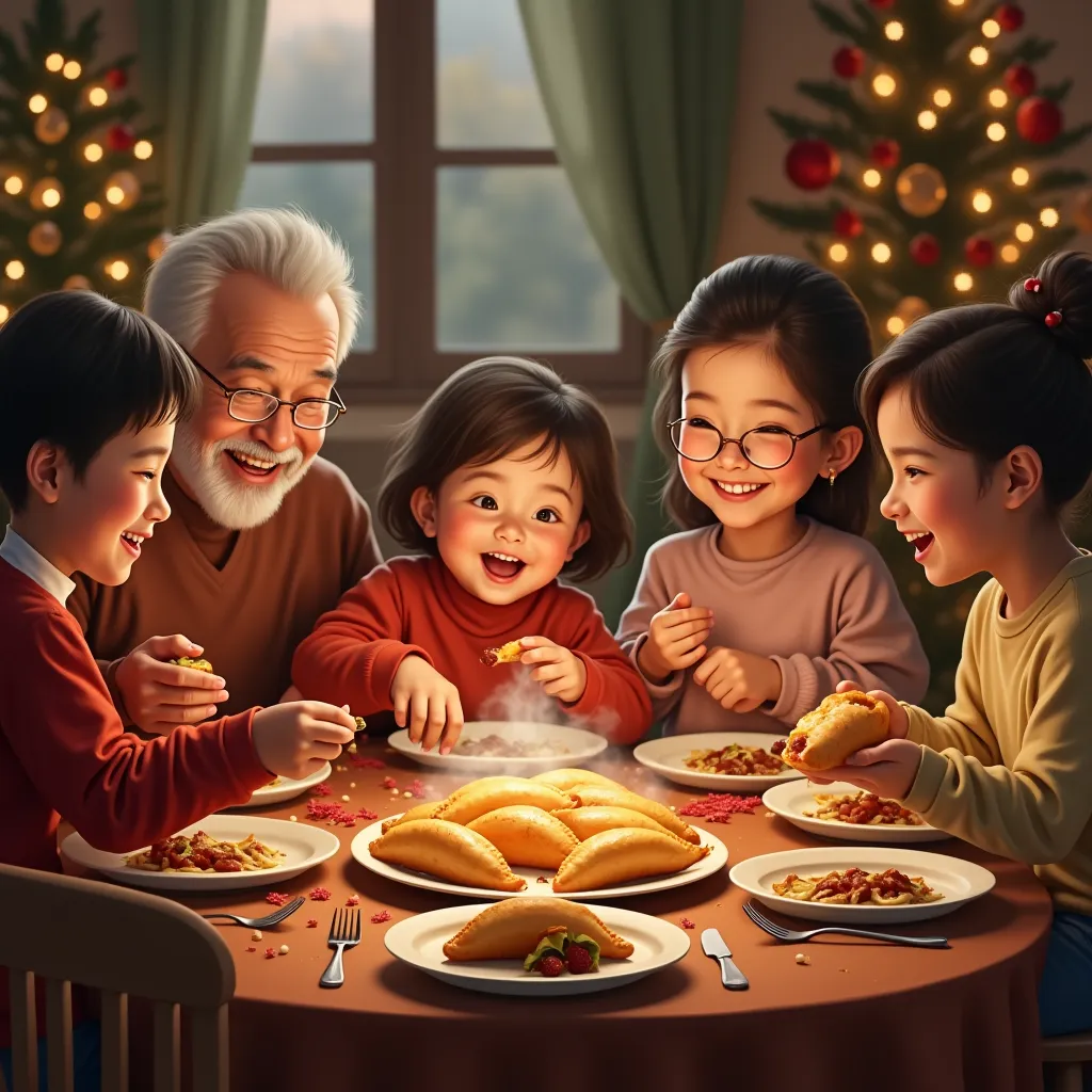 Family eating only fried empanadas at Christmas 