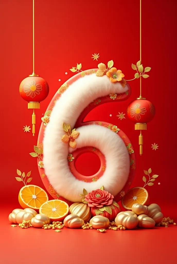 the image is centered on the number "6"，a stylized festive design is used。the "6" is decorated with a red and gold floral patter...