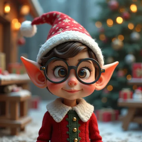 lutin du père noël porte une paire de grosses lunettes rondes