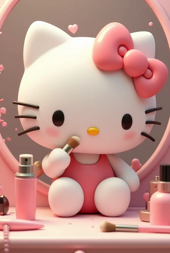 hello kitty with short pretty hair doing makeup