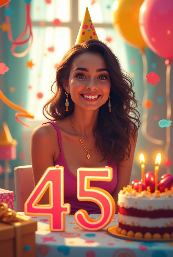 generate a happy birthday themed image for me with the number 45 and the name analía