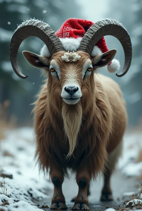 metalhead goat with christmas hat