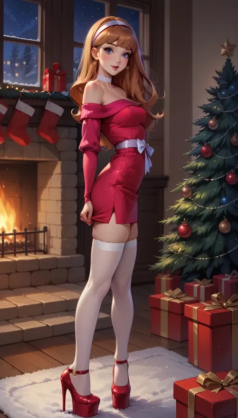 score_9, score_8_up, score_7_up, 1girl, solo, beautiful waifu, thicc, (daphne blake:1.2), wearing (sexy mrs clause minidress:1.2...