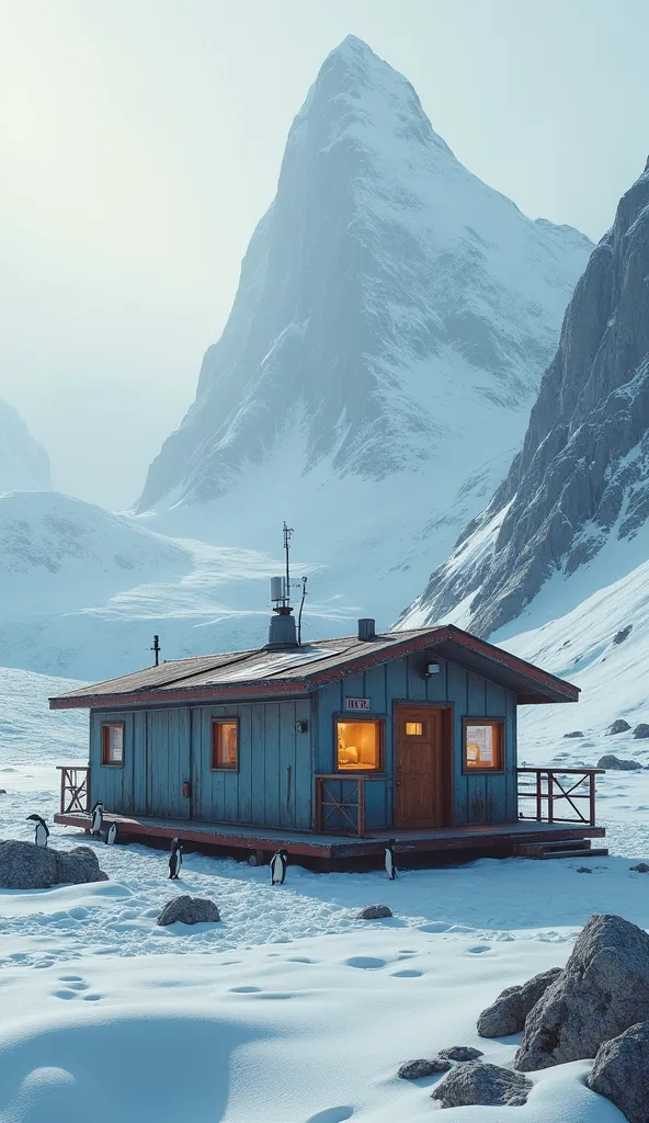 realistic camping house in antarctica