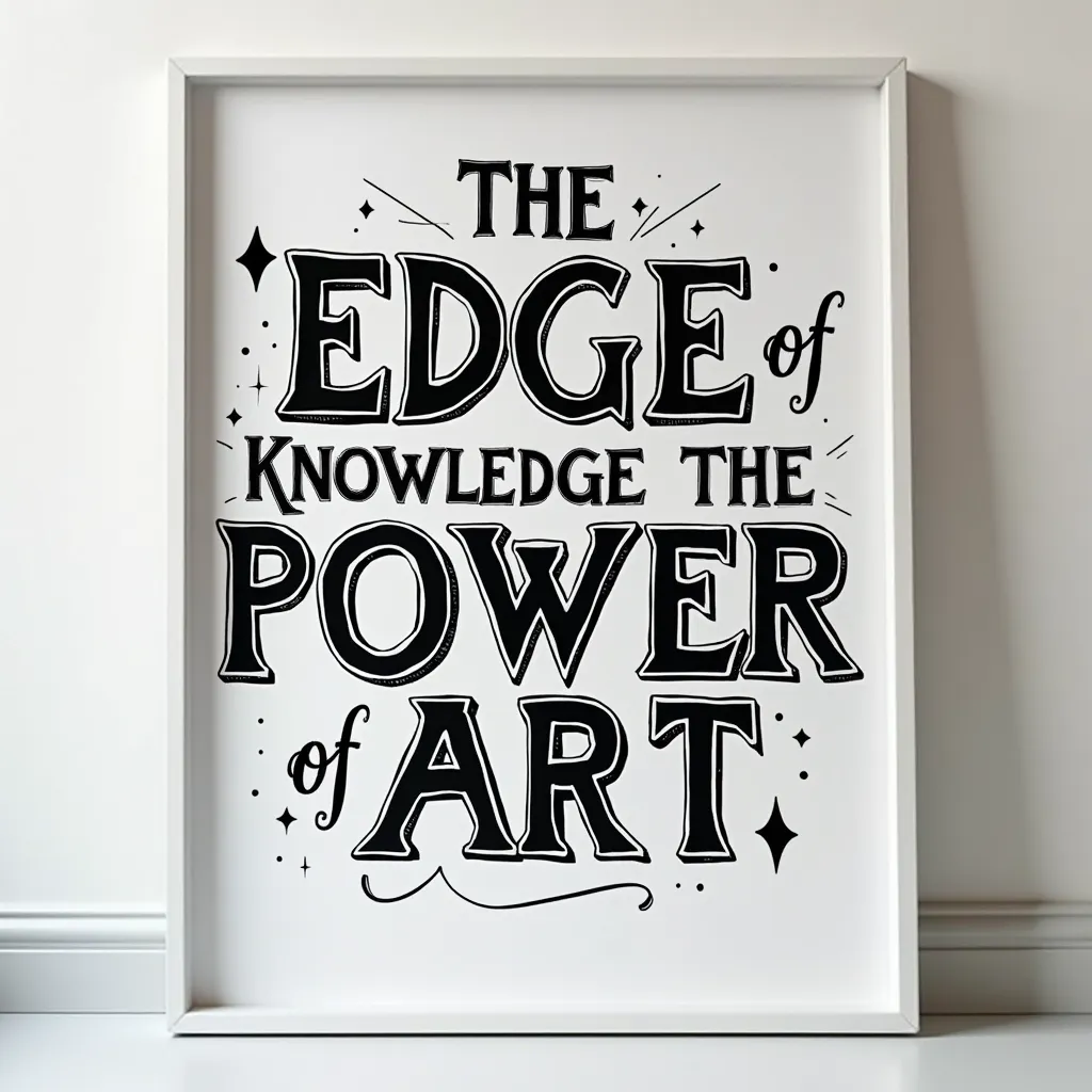 (((masterpiece))), generate a freestanding typographic design for the quote ‘the edge of knowledge is the power of art.’ use ele...