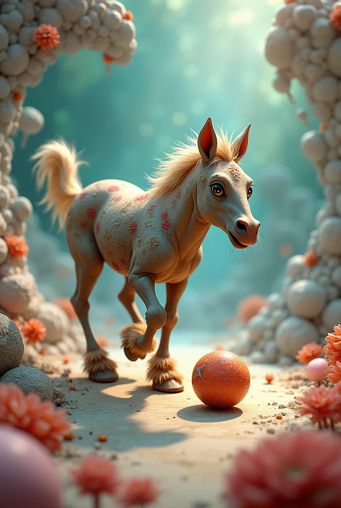 rag-footed horse playing ball.