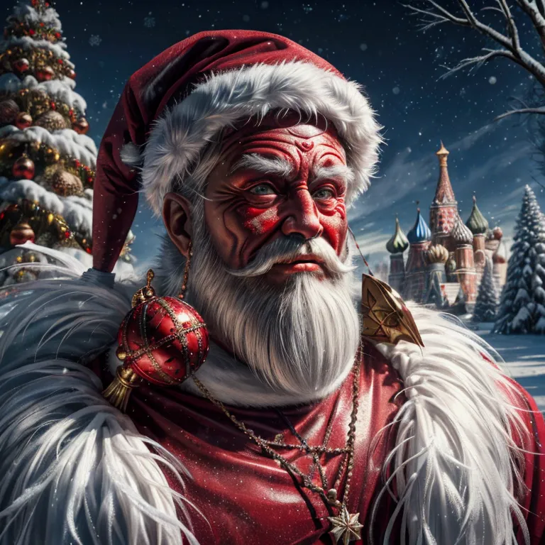 horror christmas winter wonderland, landscape, russian santa claus in mask