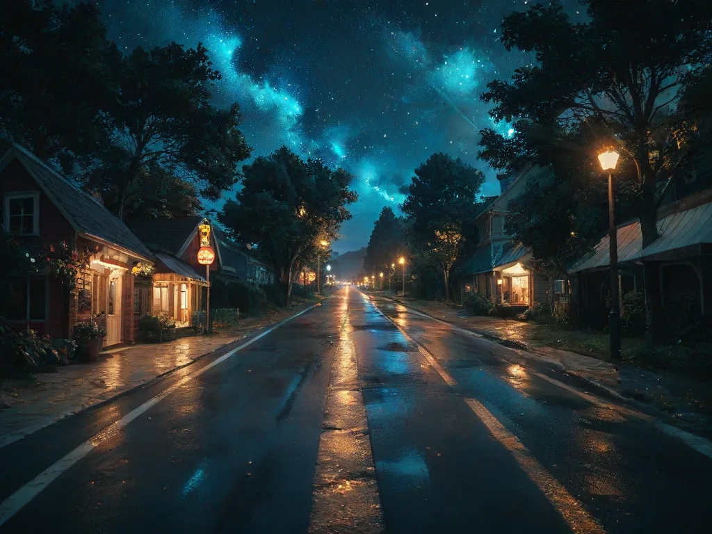 road crossing at night in the moonlight and stars