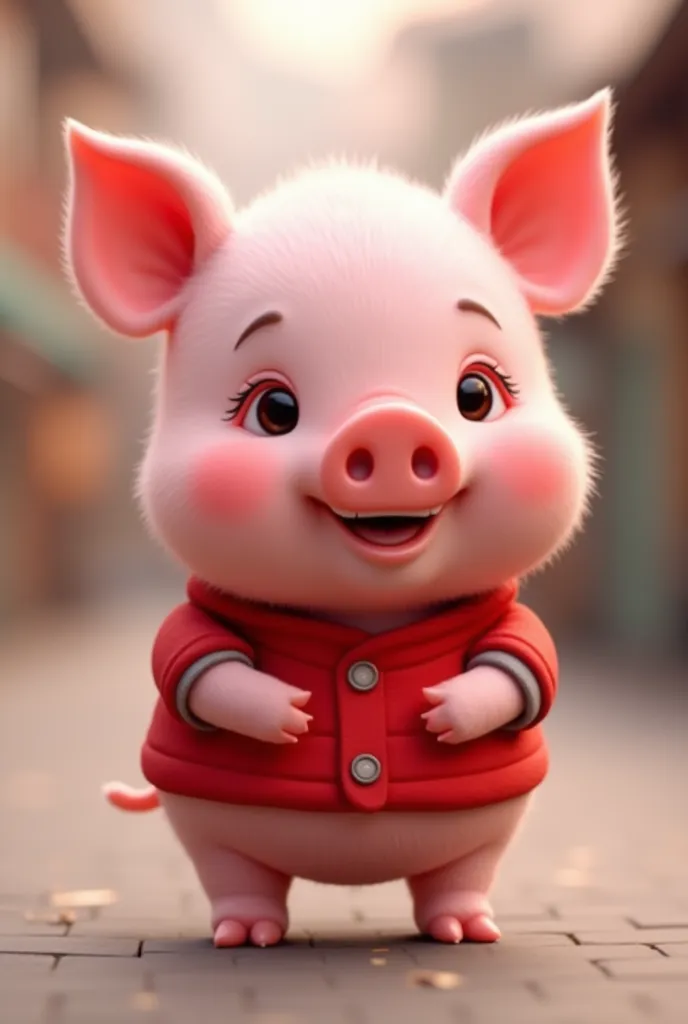 make a pink pig, put on a red shirt, want to get a slightly ai-themed picture, but it is cute and attractive. sweet round eyes, ...