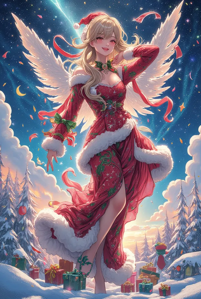 fantasy illustration galáxia neve luzes  christmas, art inspired by artgerm, brian m viveros, esao andrews, dynamic up-close vie...