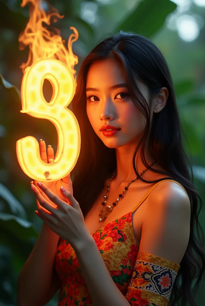 thai woman holding a number led light sign