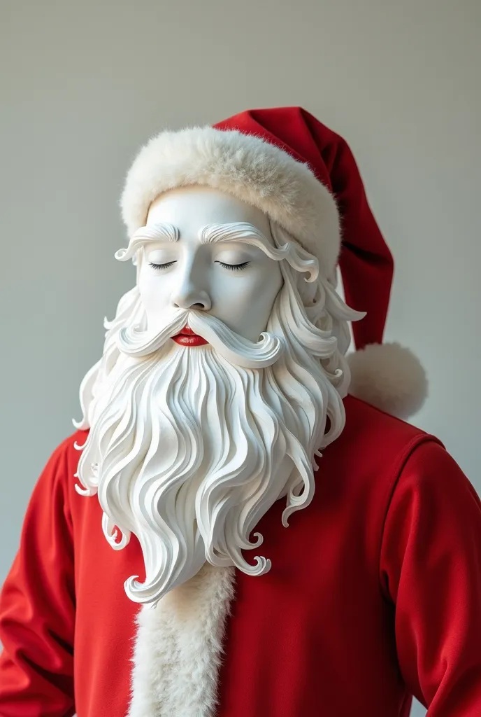 santa face is made of paper, white face, and red dress half body