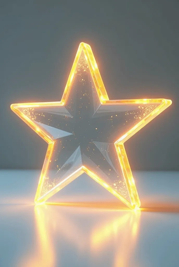 a smooth crystal star with a golden glow on the transparent edge the star is also transparent with nothing inside the star must ...