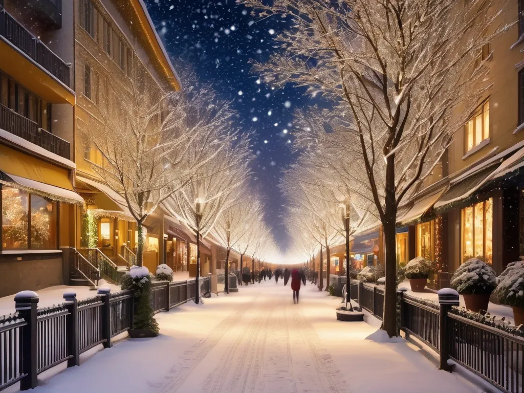 photo,realistic,very detailed scene ,brilliant illumination,countless lights twinkle like stars, draping buildings and trees in ...