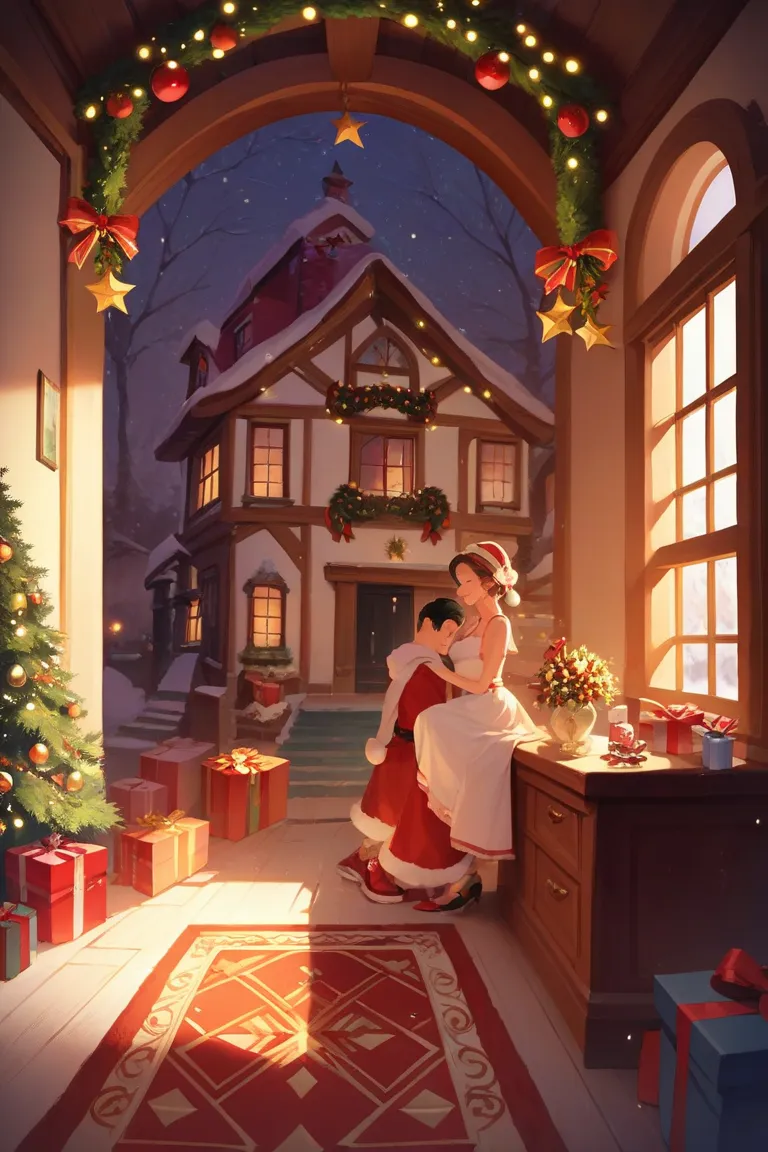 very detailed,  high resolution , ​masterpiece, sharp focus,  official art  , romantic , christmas,  บรรยากาศ christmas, inside ...