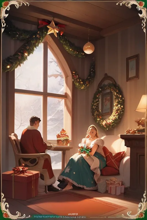  Very detailed,  High Resolution , ​masterpiece, Sharp focus,  Official Art  , Romantic , Christmas,  บรรยากาศ Christmas, Inside...