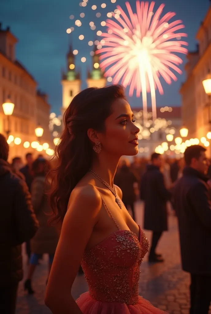 brunette girl at a new year party in prague