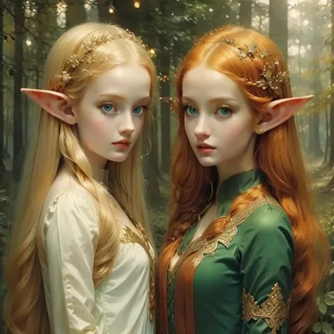 ( masterpiece ),  best quality ,  expressive eyes ,  perfect face, two adventurous girls, ( 1 , elf ears,  blonde hair ,  green ...