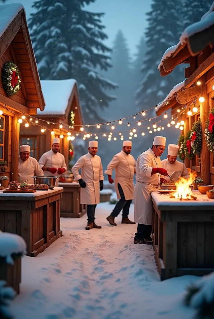 make it look like a cooking contest like in the mastercheff but maintaining the outdoor christmas aesthetic