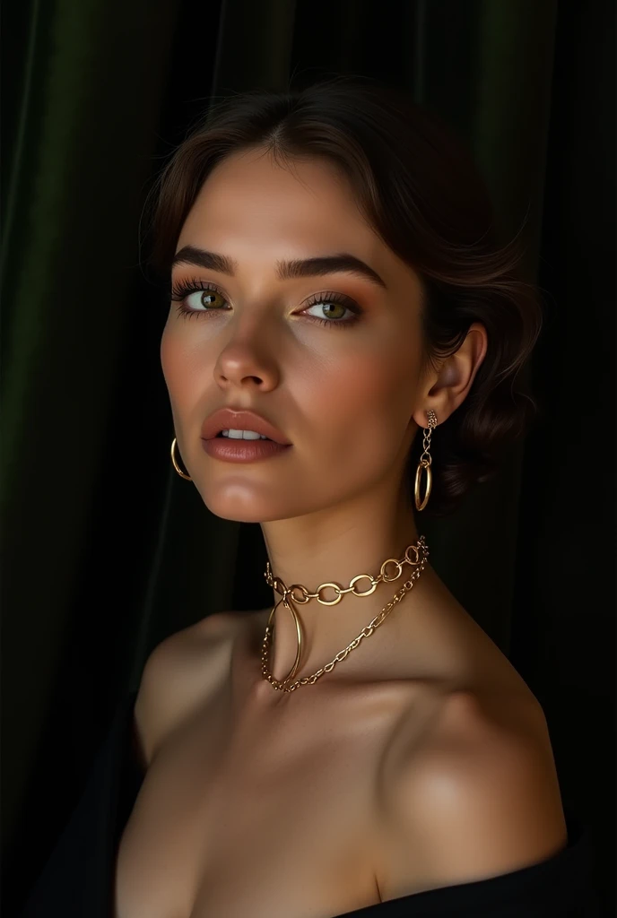 https://s.mj.run/r1mjw0r7mrc https://s.mj.run/xtjckomnvzg add to her neck a pure decent fine gold made collar over a black velve...