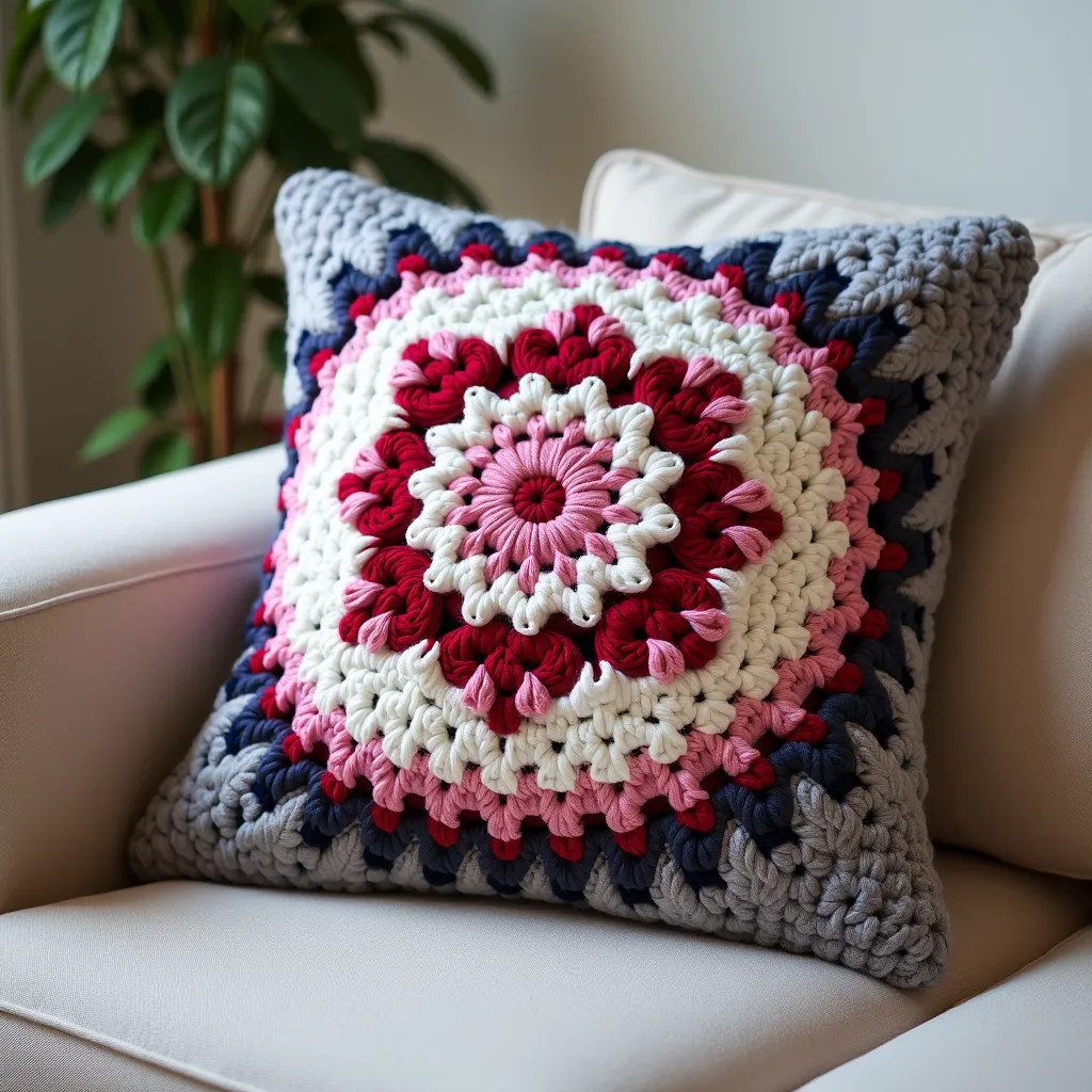 nice cushion design crochet with wool peigon design on wool cushion and separate design white pink red grey blue color full view...