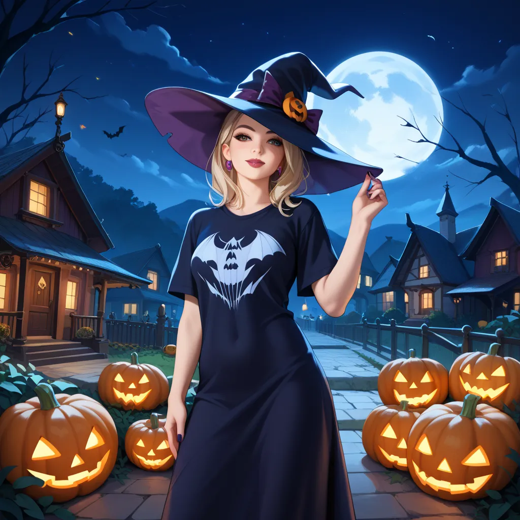 High quality design vector style image, t-shirt print style, graphic art white background of a Halloween style witch, bright and...