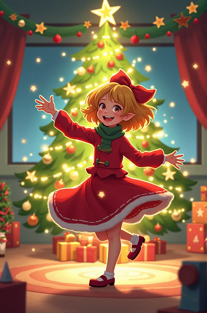 illustration of ren dancing around a christmas tree on new year's eve