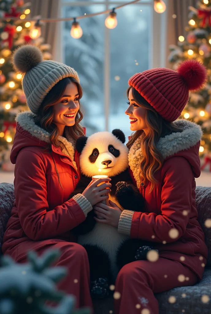 women chrismast with panda