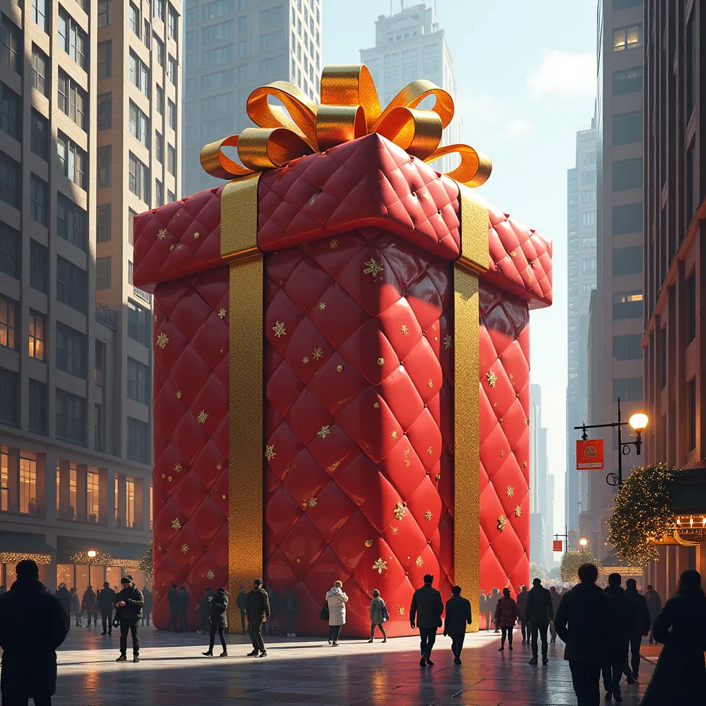 there's a giant christmas present on the street