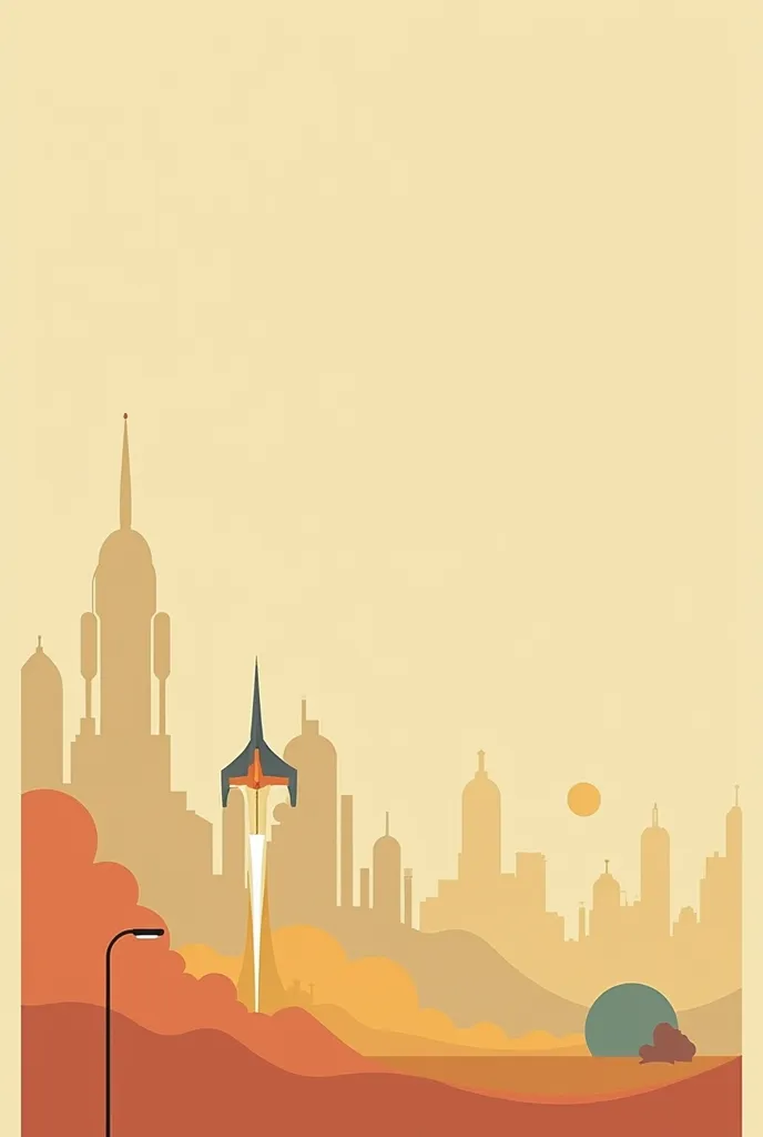 talk about the picture, i'm not 
the concept :  minimalist retrofuturistic scene :  spaceship,  smoke trail and a futuristic cit...