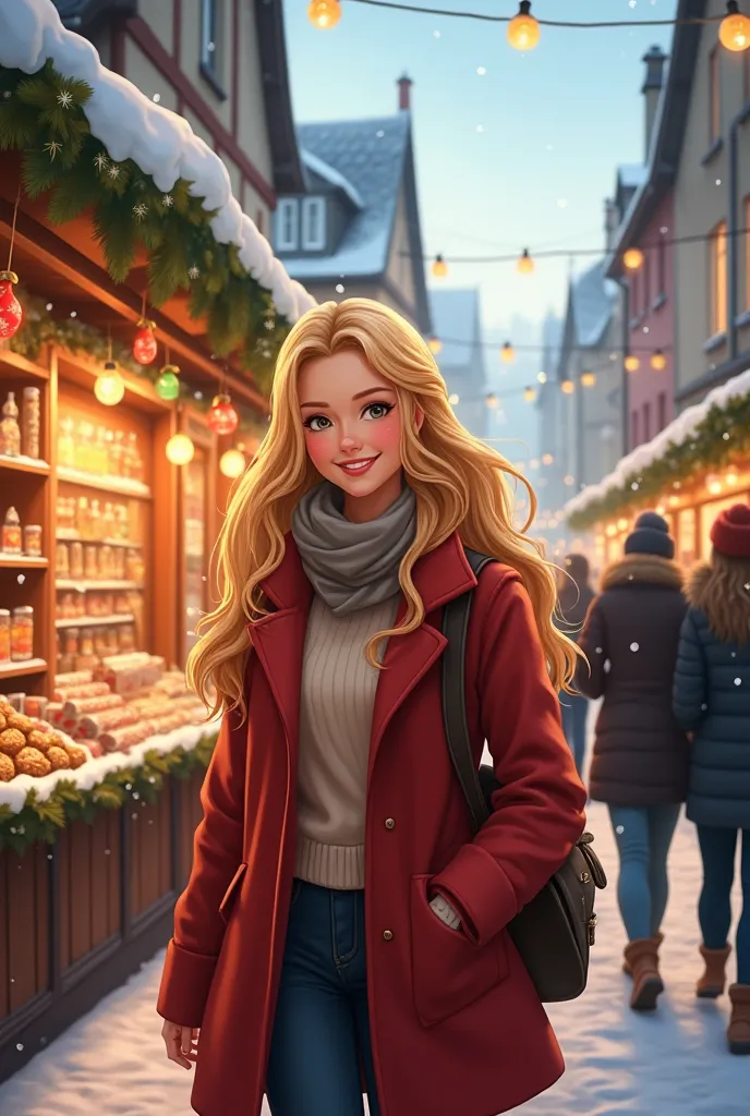 alice the blonde alsatian girl german teacher happy to be at the strasbourg christmas market