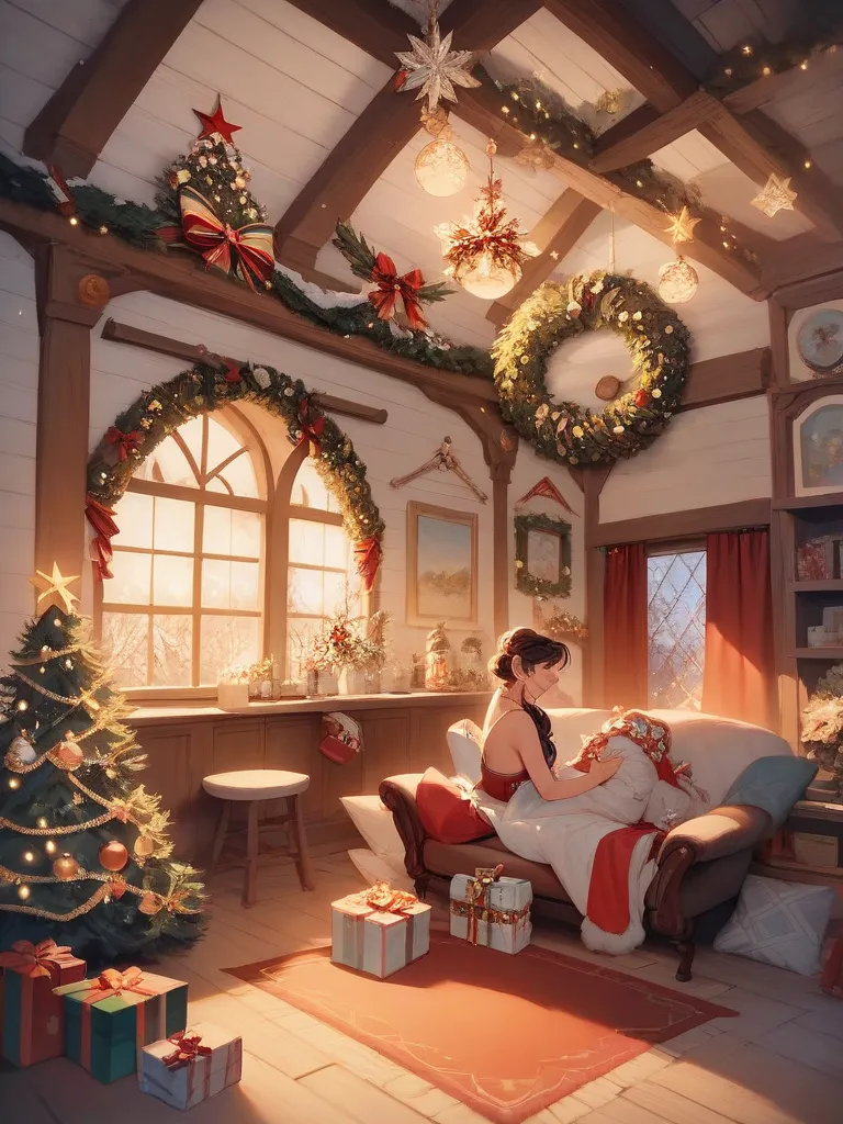 very detailed,  high resolution , ​masterpiece, sharp focus,  official art  , romantic , christmas,  บรรยากาศ christmas, inside ...