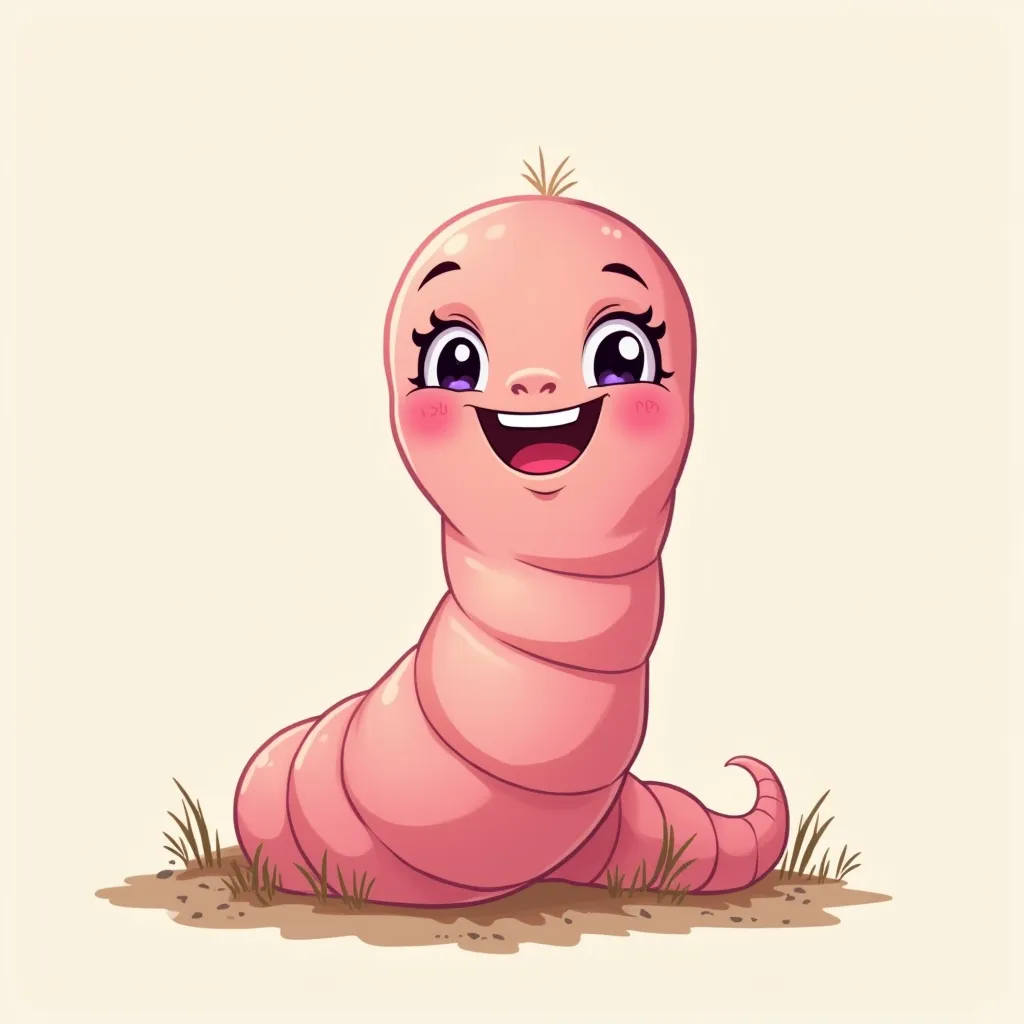 cartoon of a tender pink worm which is smiling