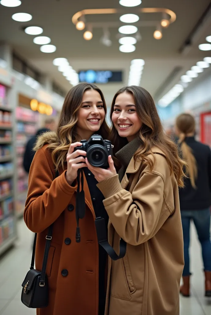 they are posing for a picture in a store with a camera, a picture by nándor katona, instagram, toyism, taken with sony alpha 9, ...