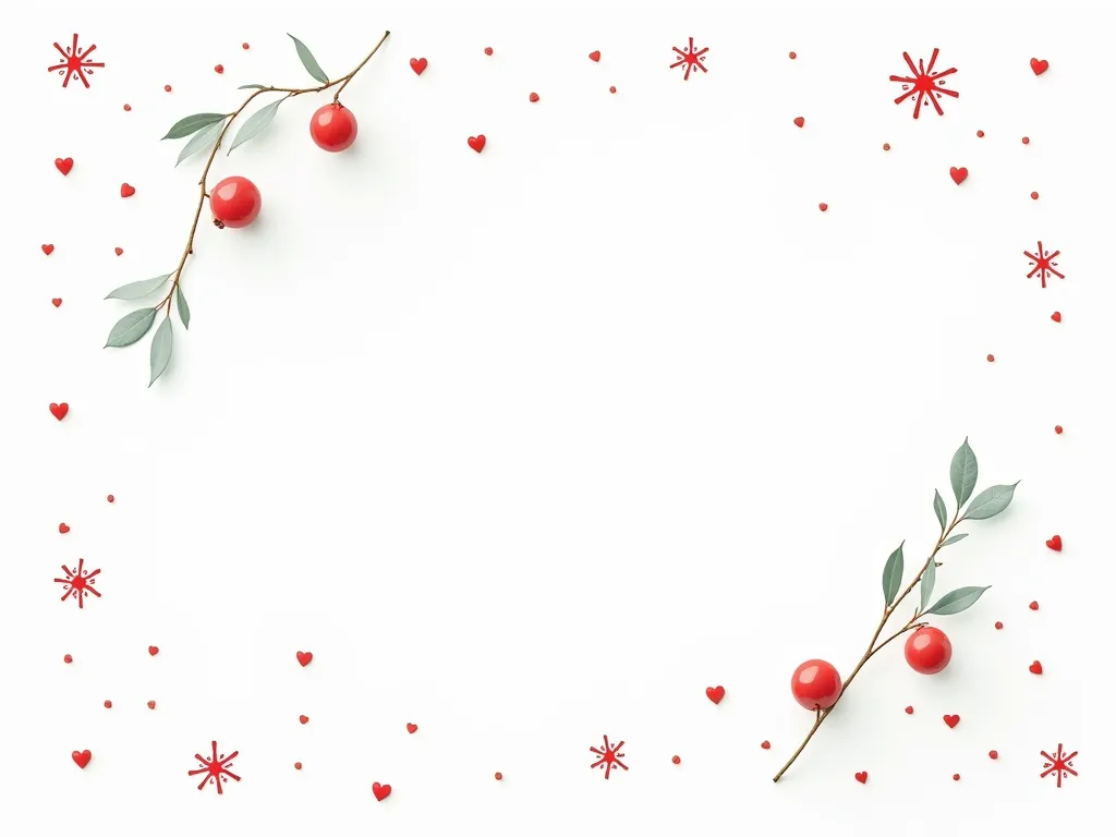 create a white background with red snowflakes and small red hearts and mistletoe on the same white background