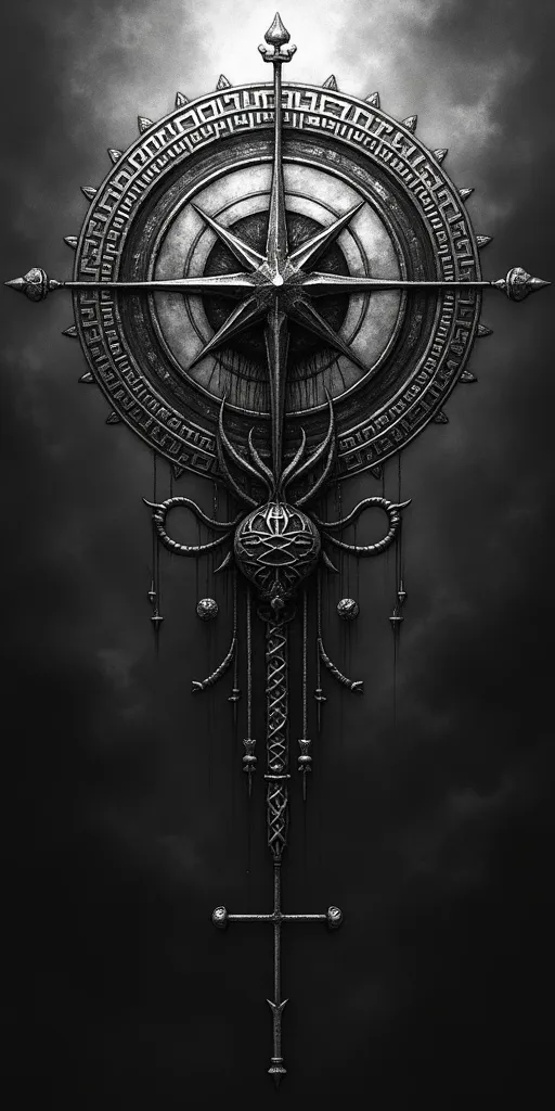 convert this image ,  in blackwork style with gothic lettering ,  that look very sinister and dark  , with some celtic runes aro...