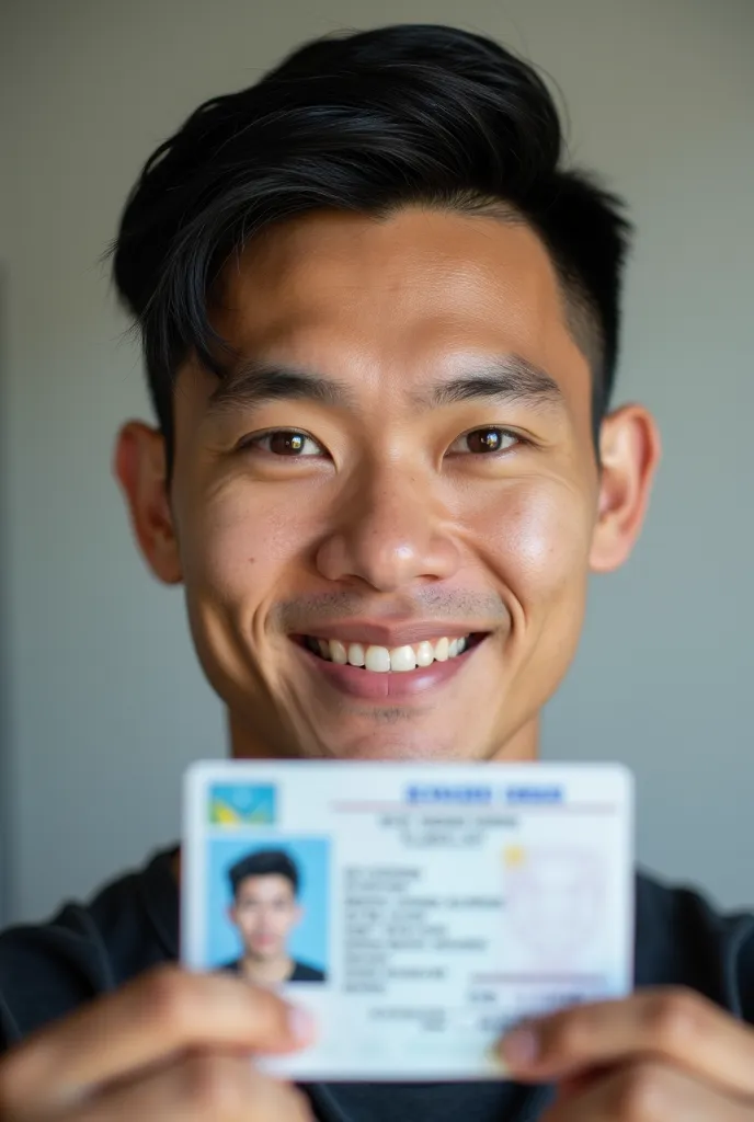 selfie of a filipino-chinese man holding an id and another picture of the id?