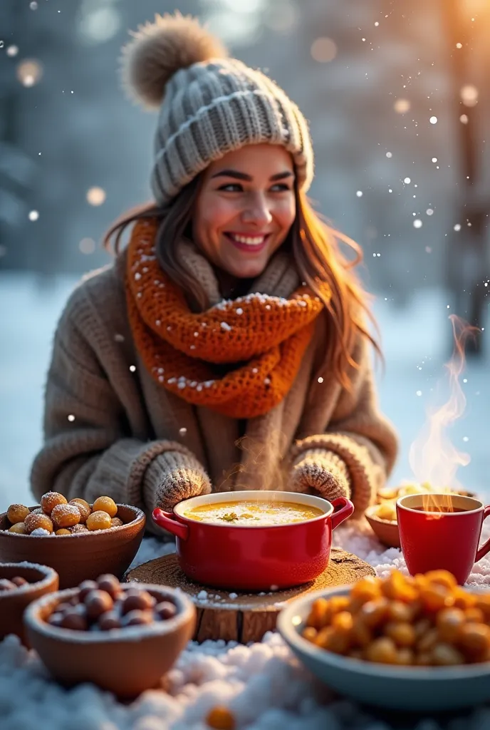 object should be at middle clear some space for additional photo on down side 

background: a cozy winter vibe with snowflakes o...