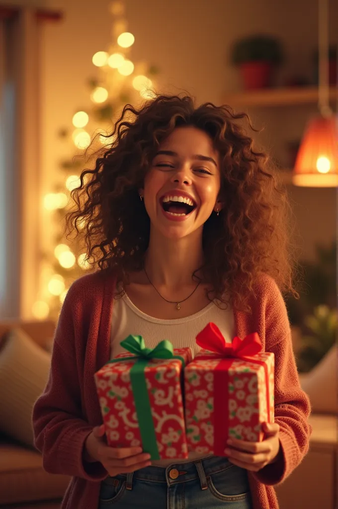 happy woman with her gifts