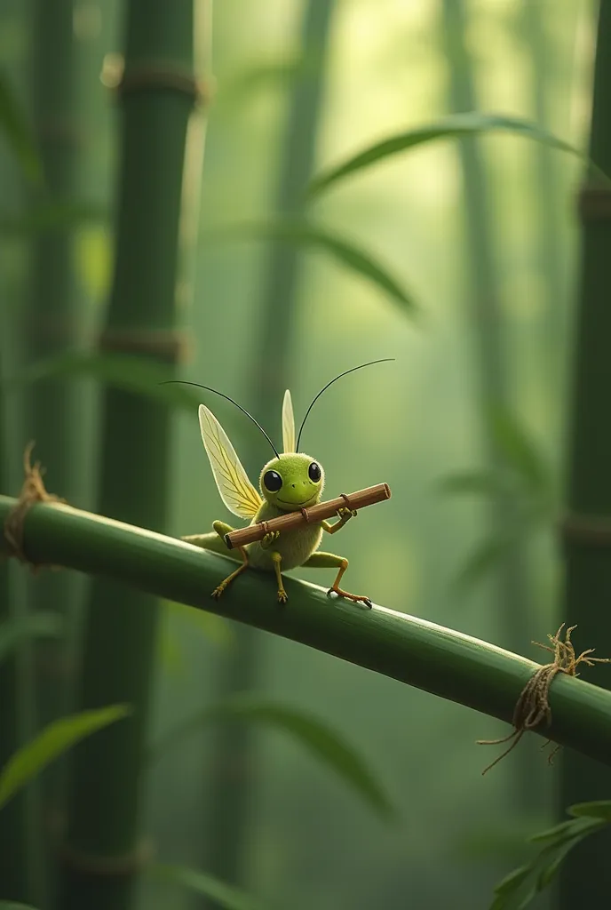 Cricket playing bamboo flute