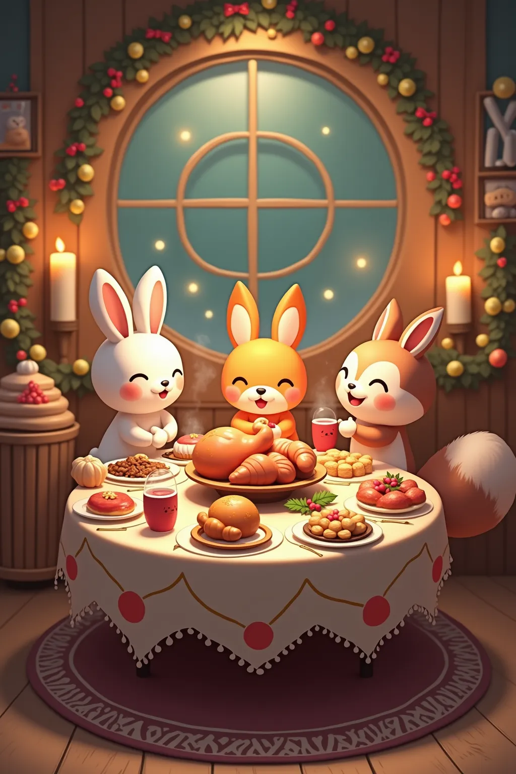 cute table の上のクリスマスシーンのキャラクター、tasty feast、lens room 、 cute table